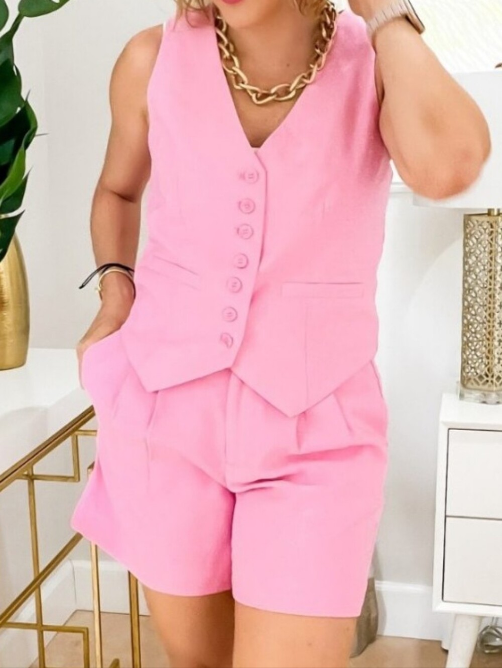 Target Pink Tailored Vest & Shorts Romper Set